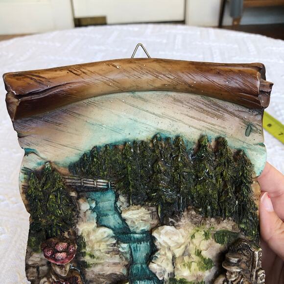 VTG 70s Triberg Germany 3‑D Resin Wall Plaque Waterfall Black Forest Folk Art - Picture 4 of 10